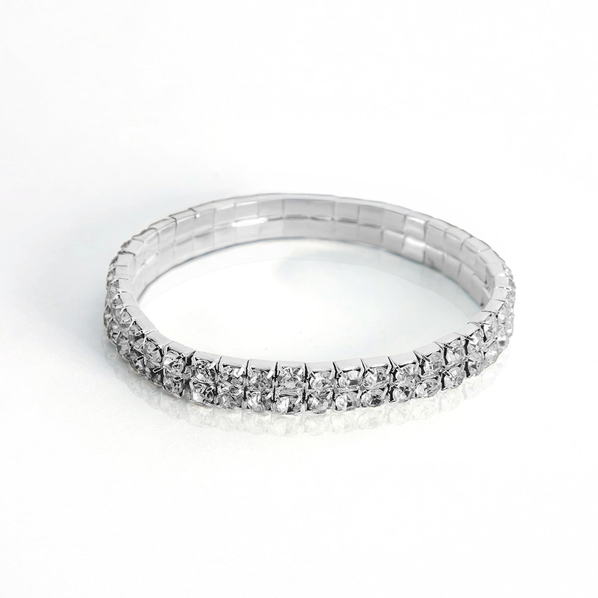 Pulseira Riviera Com Ajuste de Elástico Duas Fileiras Banhado em Prata