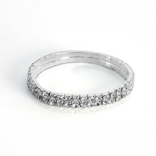 Pulseira Riviera Com Ajuste de Elástico Duas Fileiras Banhado em Prata