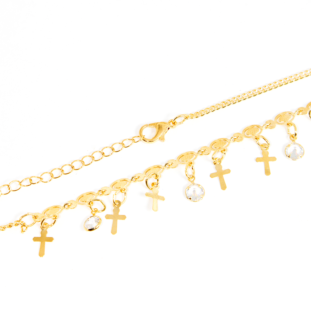 Colar Cruz Com Cristais Banhado