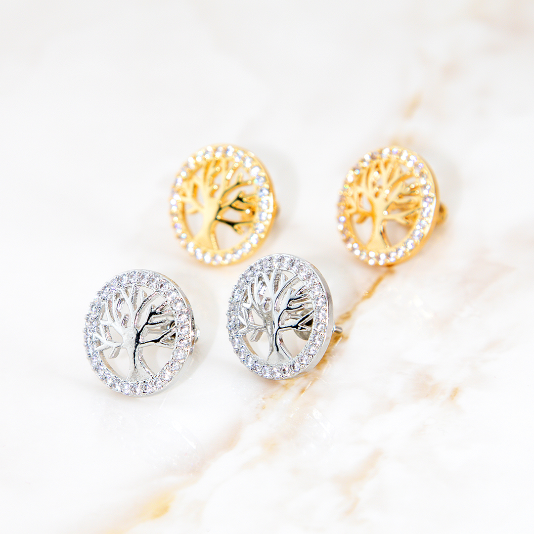 Brinco Redondo Galho Cravejado Banhado