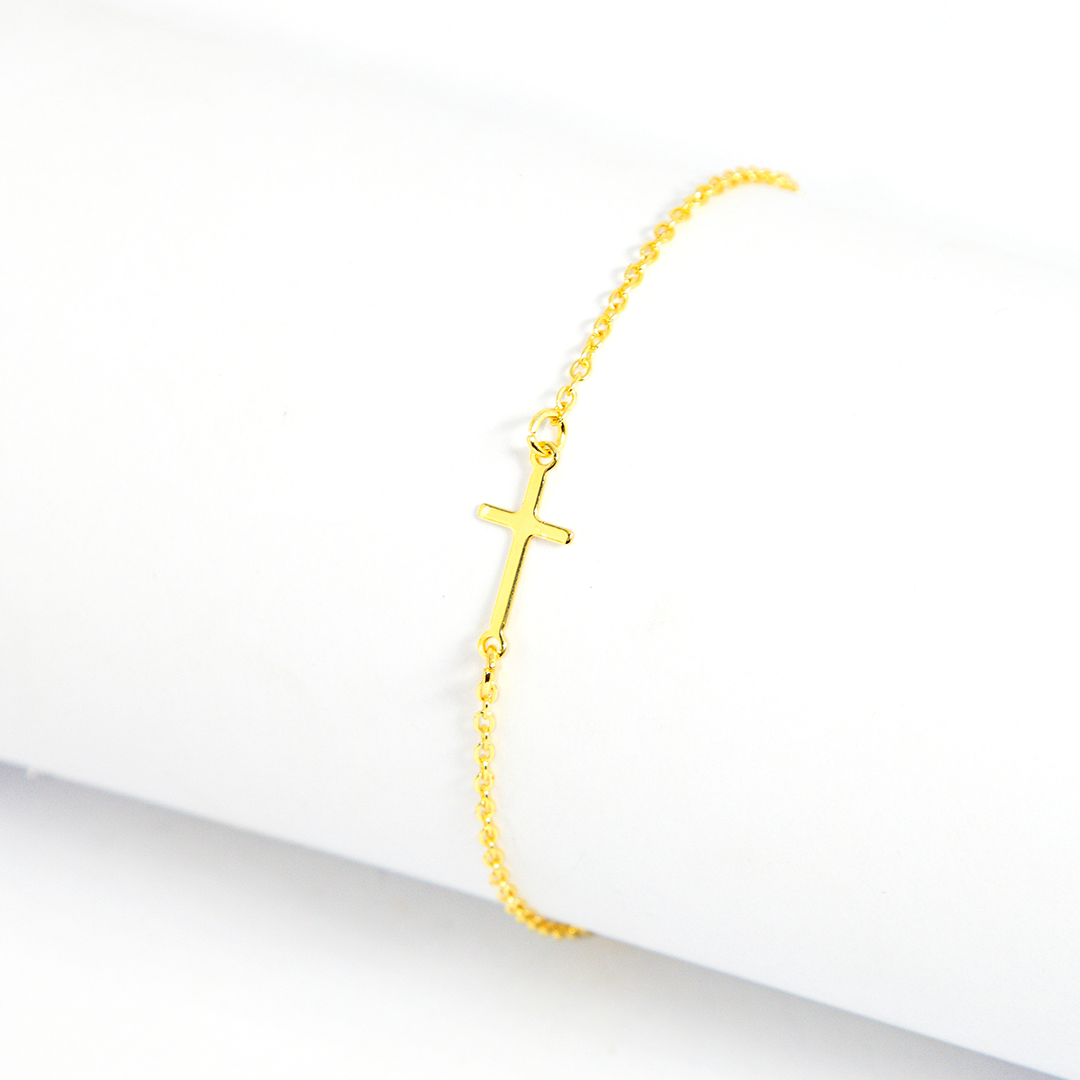 Pulseira Mini Cruz Lisa Banhada A Ouro