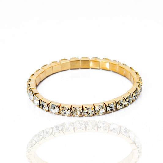 Pulseira Riviera Com Ajuste de Elastico Banhado Ouro 18K e Prata