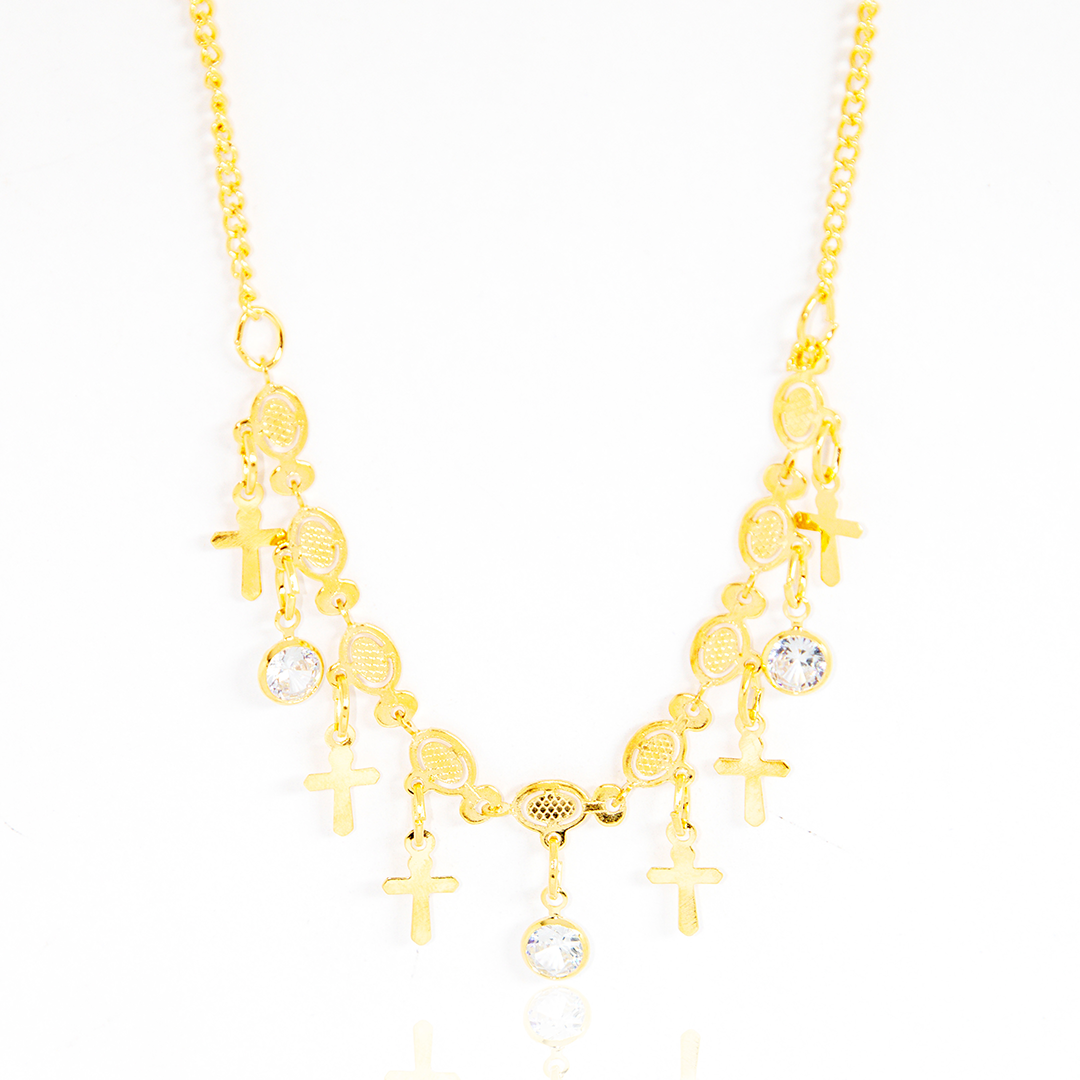 Colar Cruz Com Cristais Banhado