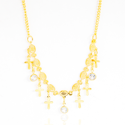 Colar Cruz Com Cristais Banhado