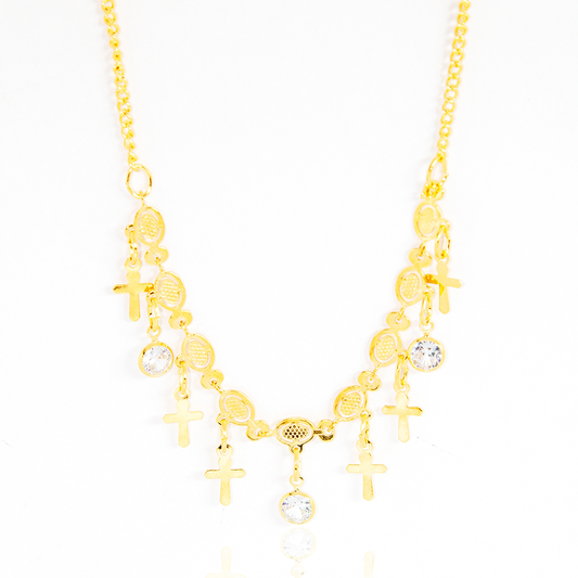 Colar Cruz Com Cristais Banhado
