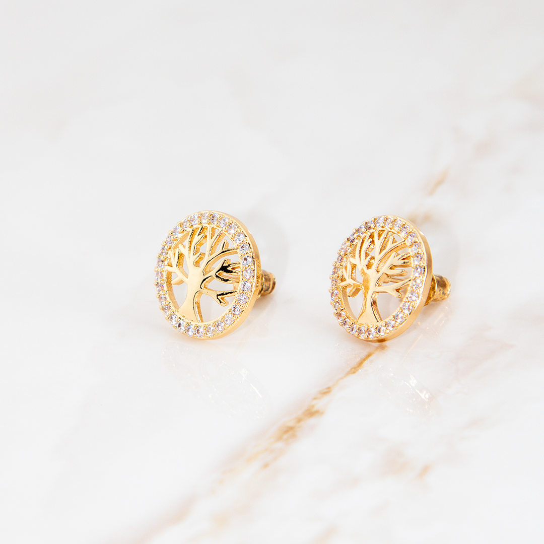 Brinco Redondo Galho Cravejado Banhado