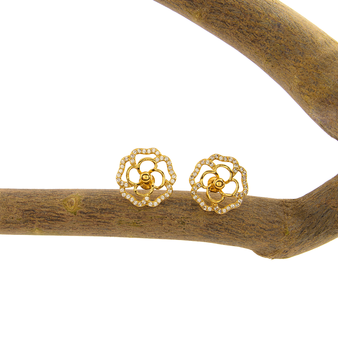 Brinco Flor Encanto Cravejado Banhado