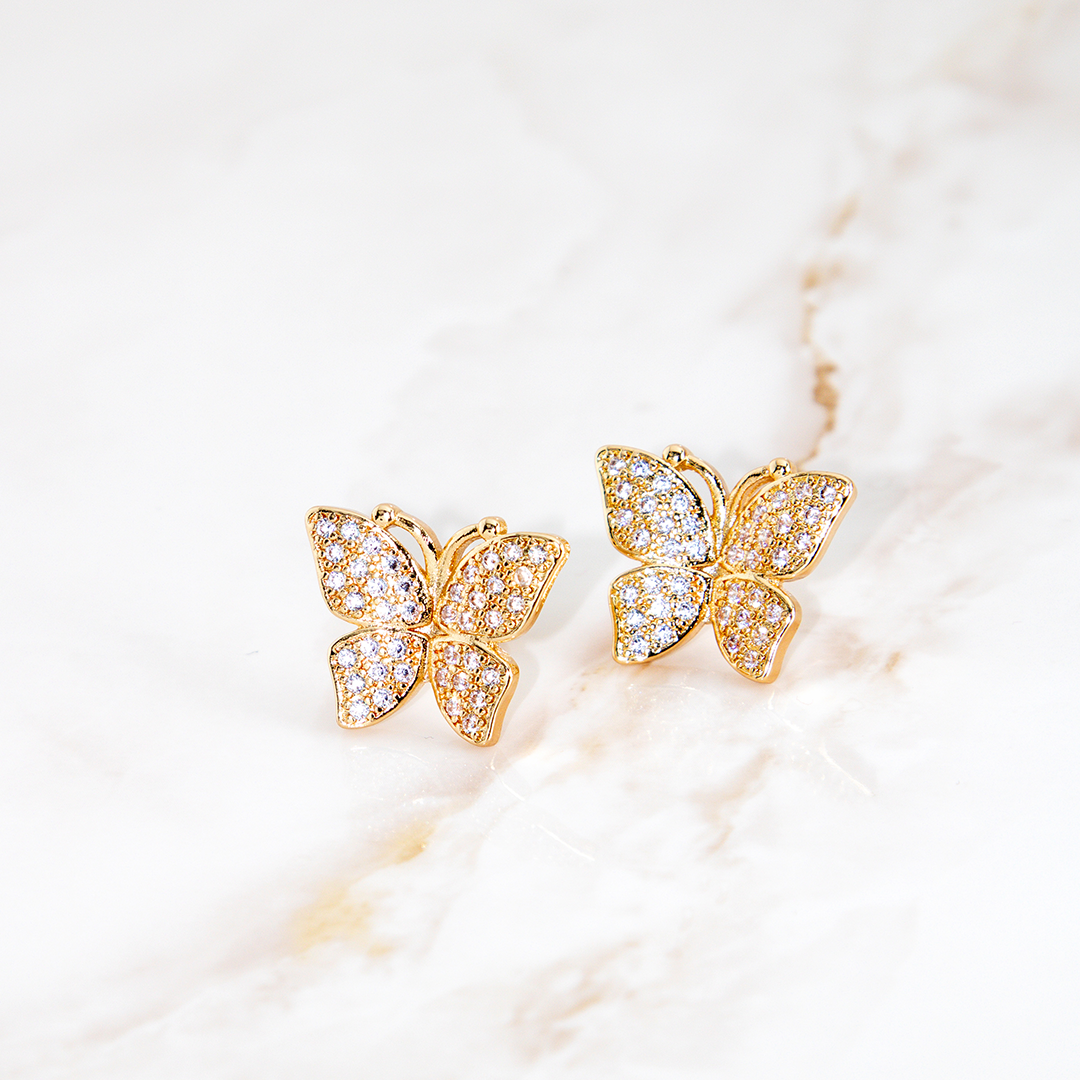 Brinco Borboleta Brilhante Cravejado E Banhado