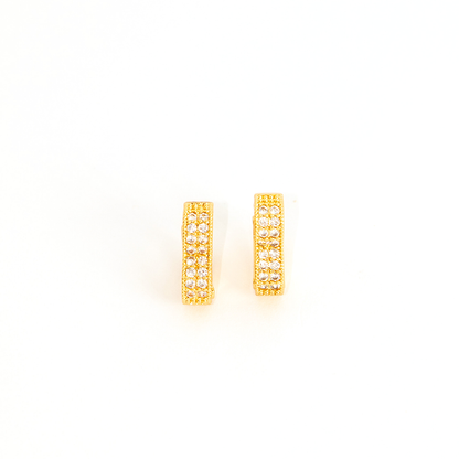 Brinco Argola Coração Duplo Cravejado Banhado