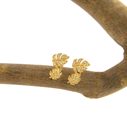 Brinco Folha Duplo Cravejado Banhado