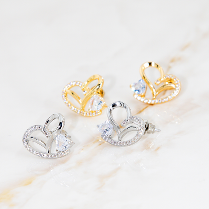 Brinco Coração Invertido Com Cristal Cravejado Banhado