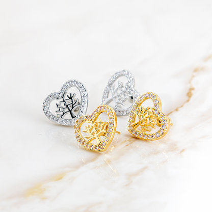 Brinco Coração Galho Cravejado Banhado