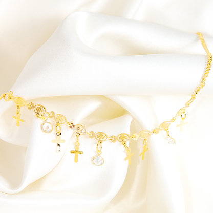 Colar Cruz Com Cristais Banhado