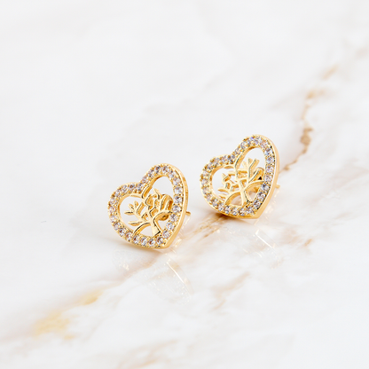 Brinco Coração Galho Cravejado Banhado