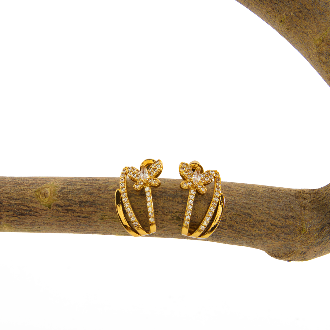 Brinco Brilho De Borboleta Cravejado Banhado