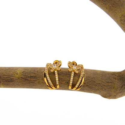 Brinco Brilho De Borboleta Cravejado Banhado