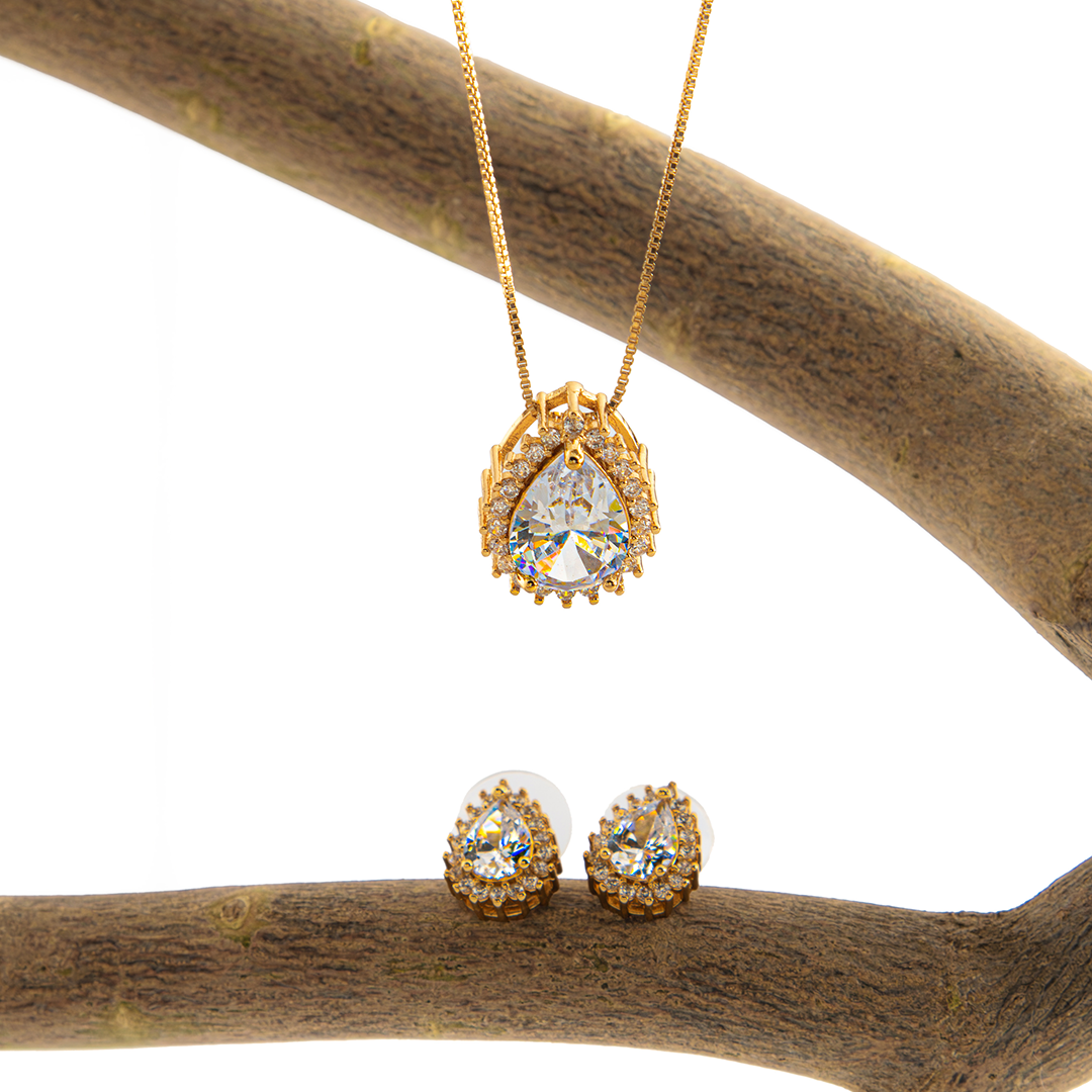 Conjunto Gota Grande Cravejado Banhado