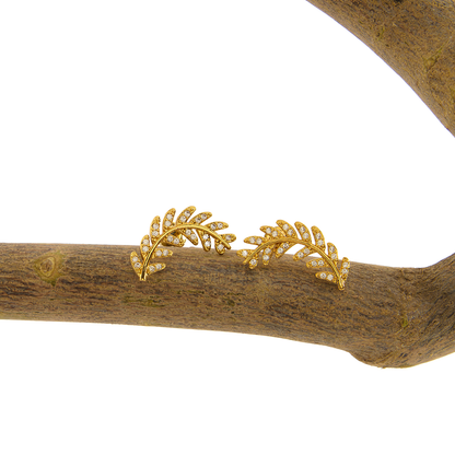 Brinco Folha Curvado Cravejado Banhado