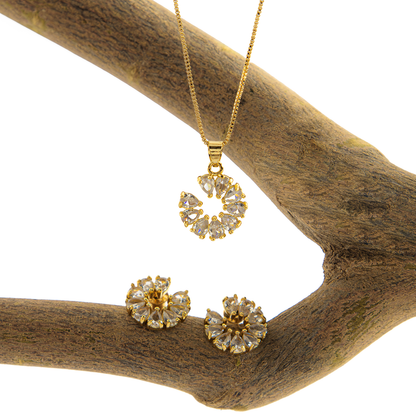 Conjunto Brilho Floral Cravejado Banhado