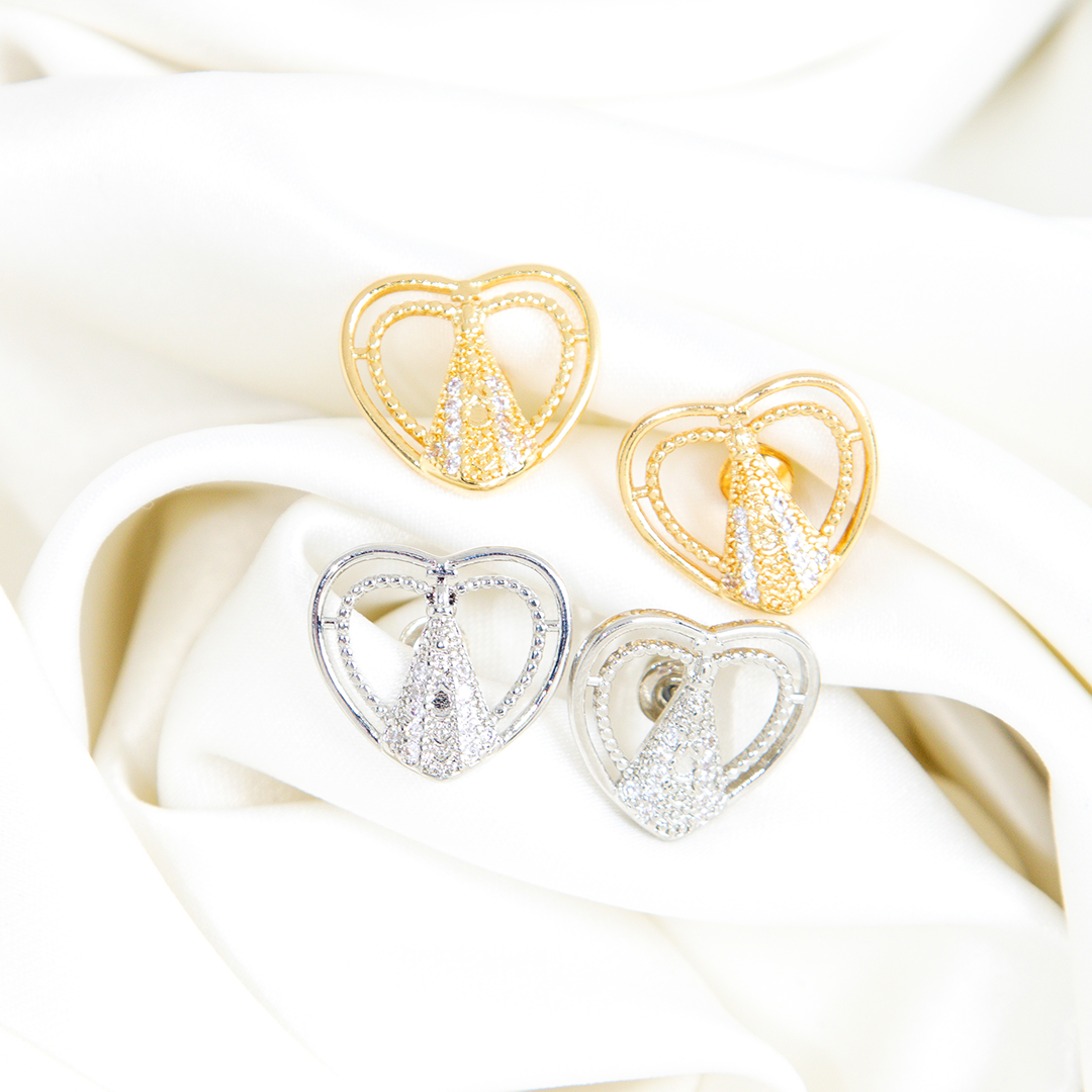 Brinco Coração Nossa Senhora Banhado Cravejado