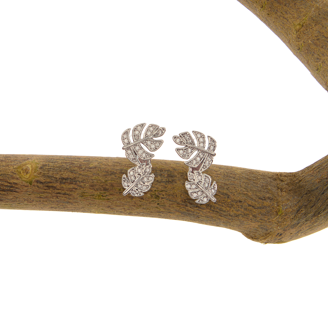 Brinco Folha Duplo Cravejado Banhado