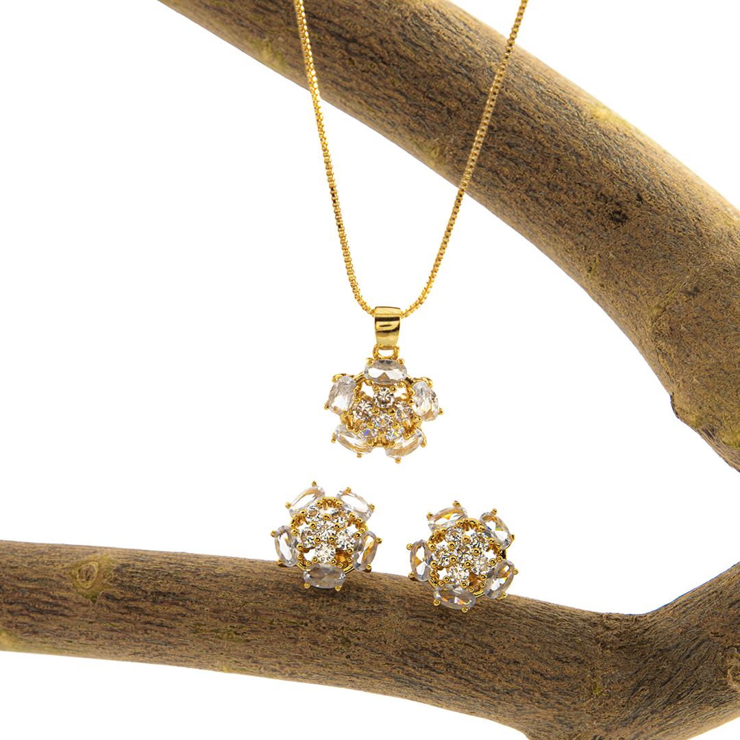 Conjunto Flor de Luz Cravejado Banhado