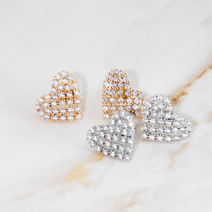 Brinco Coração Cravejado Com Zircônia Banhado