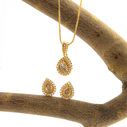 Conjunto Gota Brilhante Pequena Cravejado Banhado