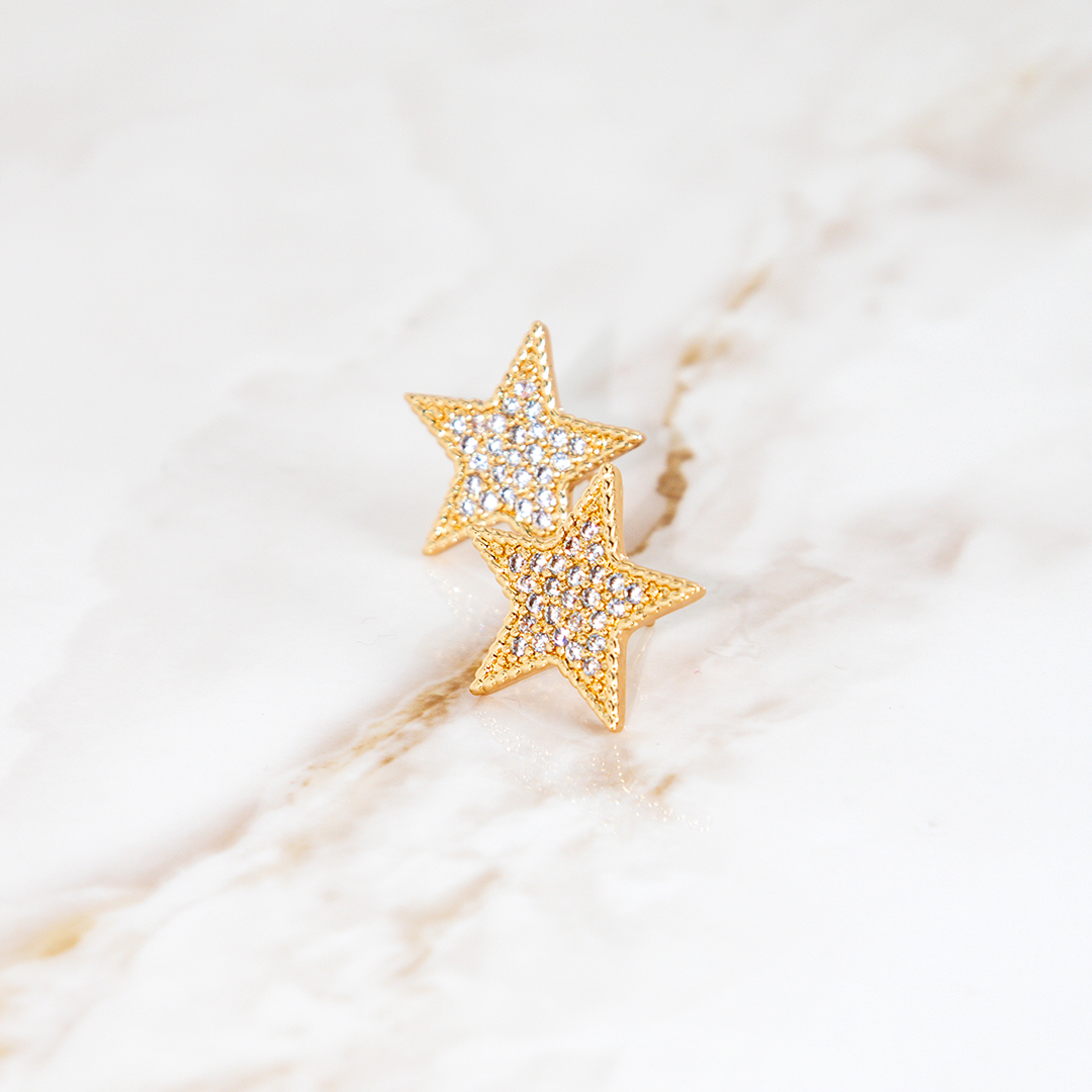 Brinco Estrela Brilhante Cravejada Banhado