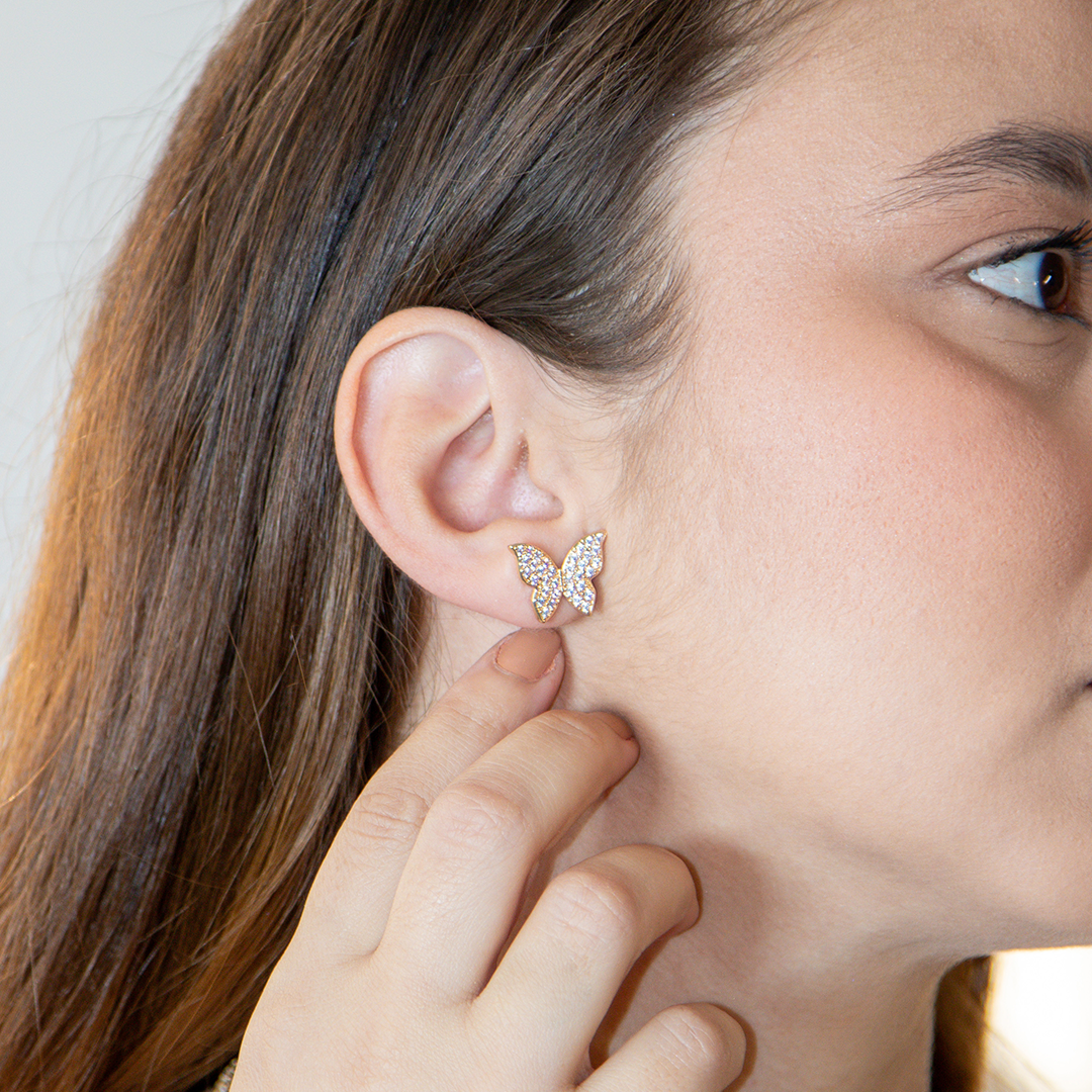 Brinco Borboleta Brilho de Luz Banhado