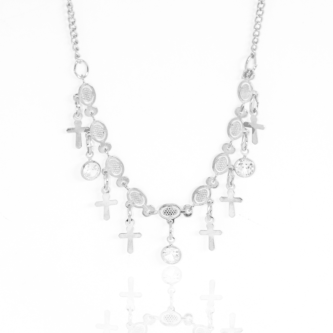 Colar Cruz Com Cristais Banhado