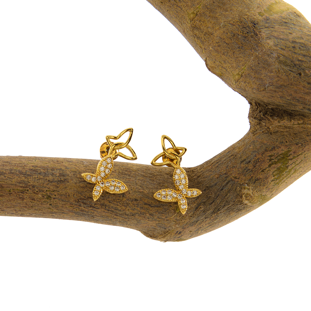 Brinco Dupla Borboleta Cravejado Banhado
