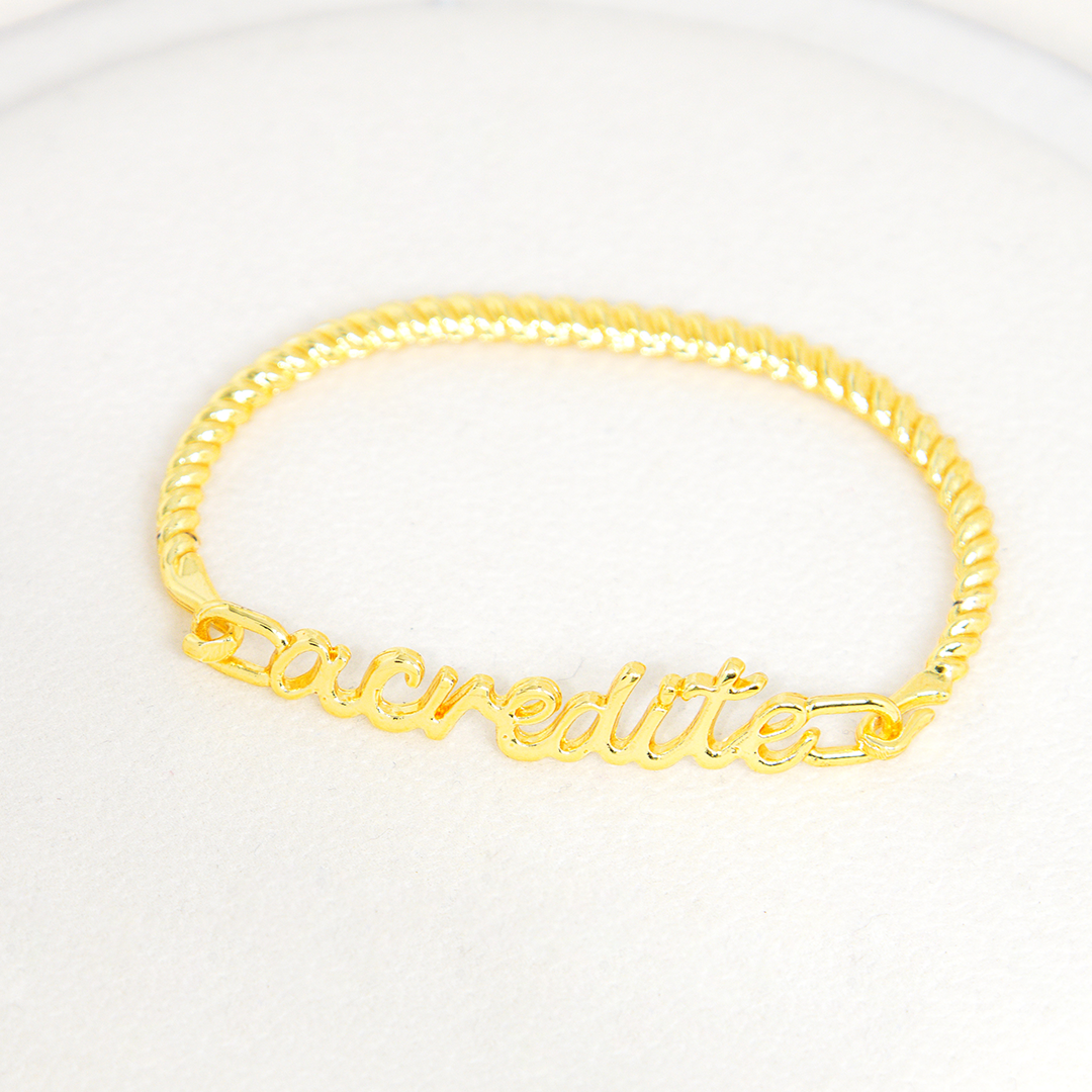 Bracelete Acredite Torcido Banhado A Ouro