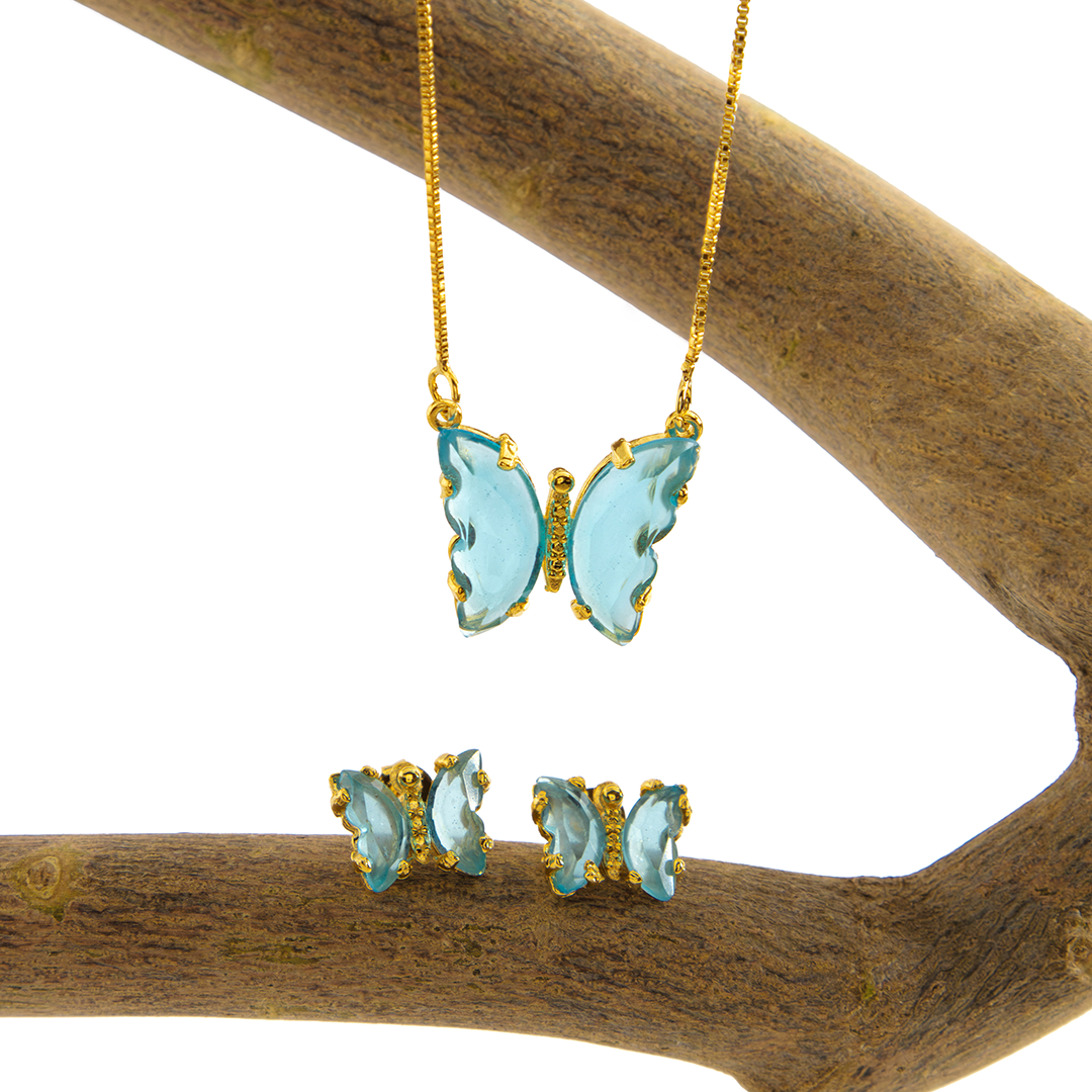 Conjunto Colar e Brinco Borboleta Turquesa