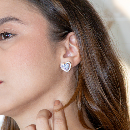 Brinco Coração De Cristal Cravejado Banhado