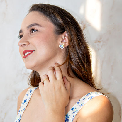 Brinco Coração De Cristal Cravejado Banhado