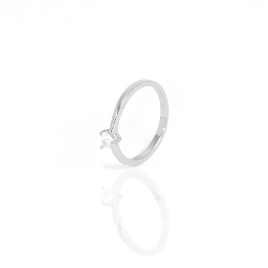 Anel Solitário Coração Banhado A Prata