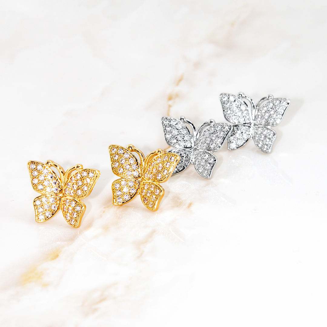 Brinco Borboleta Brilhante Cravejado E Banhado
