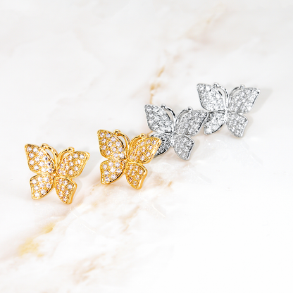 Brinco Borboleta Brilhante Cravejado E Banhado
