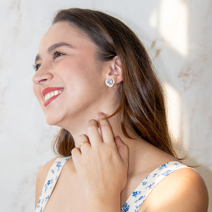 Brinco Coração De Cristal Cravejado Banhado