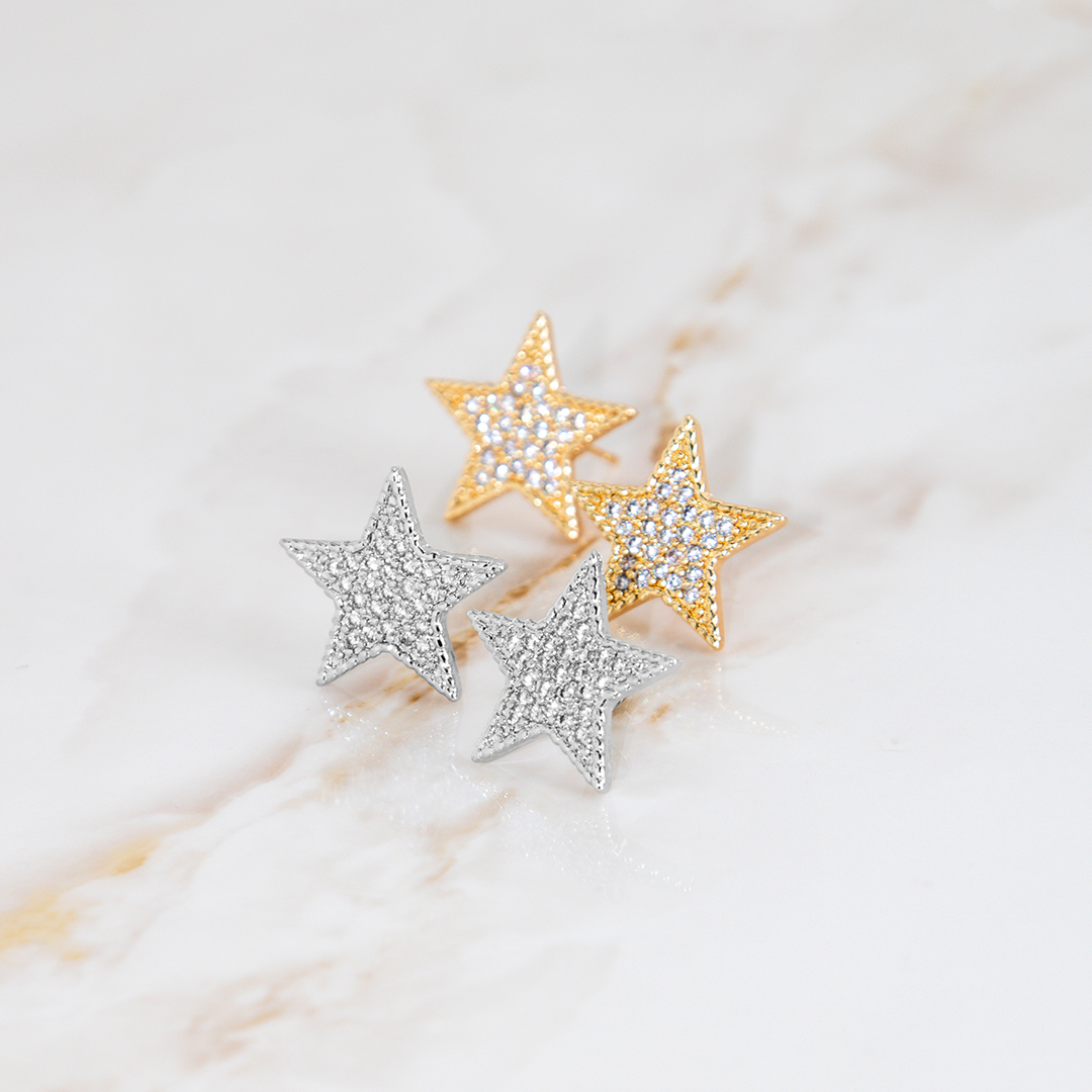 Brinco Estrela Brilhante Cravejada Banhado