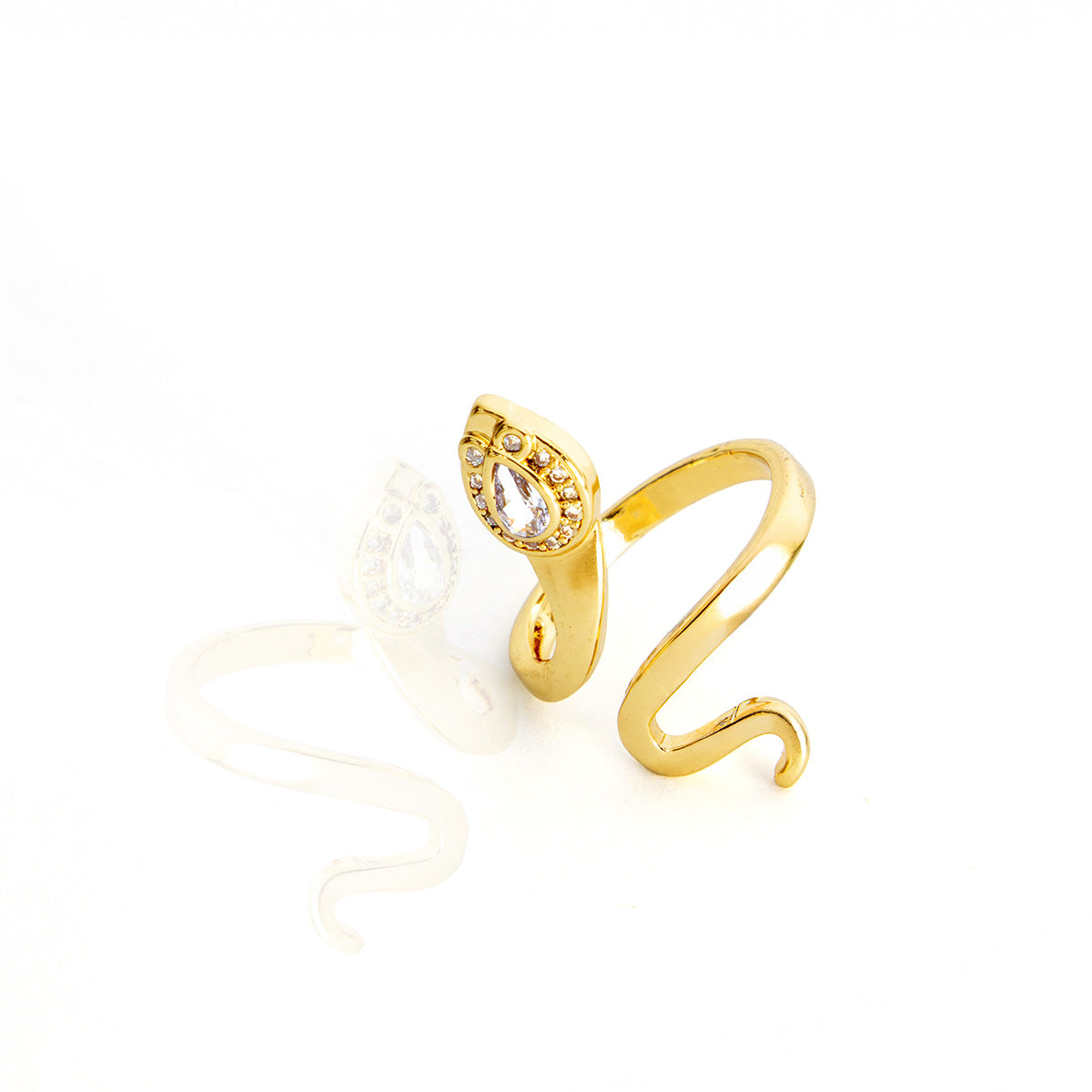 Anel Orgânico Regulável Snake Com Zircônias Cravejada