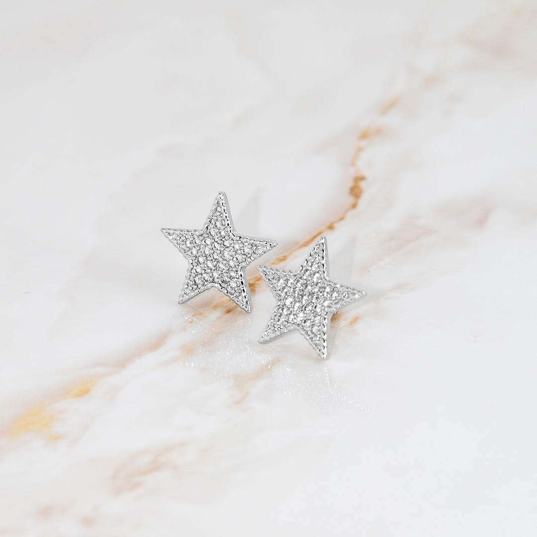 Brinco Estrela Brilhante Cravejada Banhado