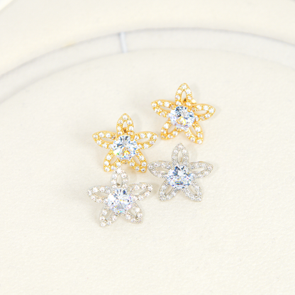 Brinco Flor Vazada com Zircônia Central Banhado