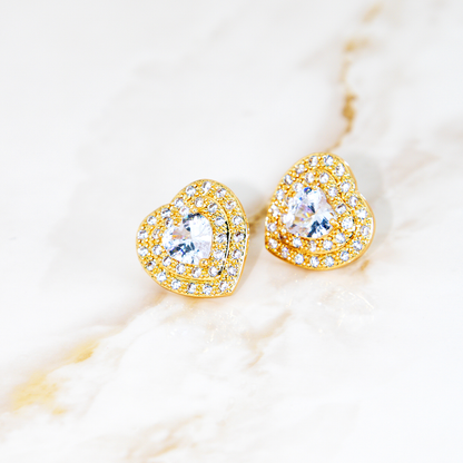 Brinco Coração Cravejado Banhado