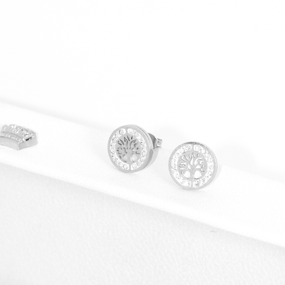 Brinco Árvore da Vida com Zircônias Em Aço Inoxidável