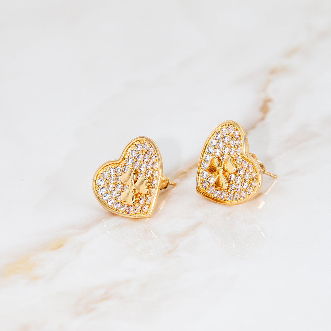 Brinco Coração Trevo Brilhante Banhado