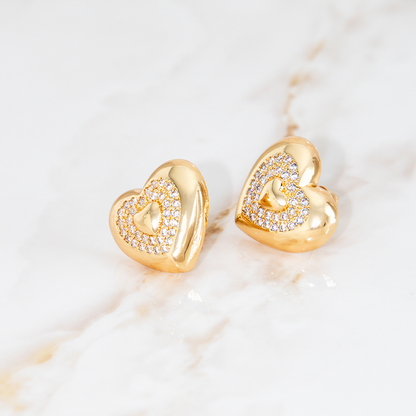 Brinco Coração Duplo Brilho Banhado