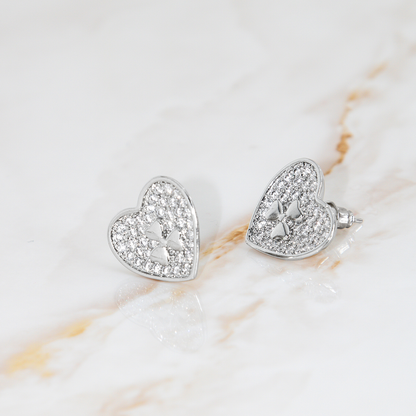 Brinco Coração Trevo Brilhante Banhado