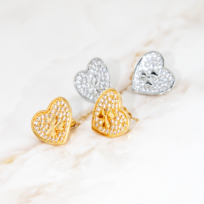 Brinco Coração Trevo Brilhante Banhado